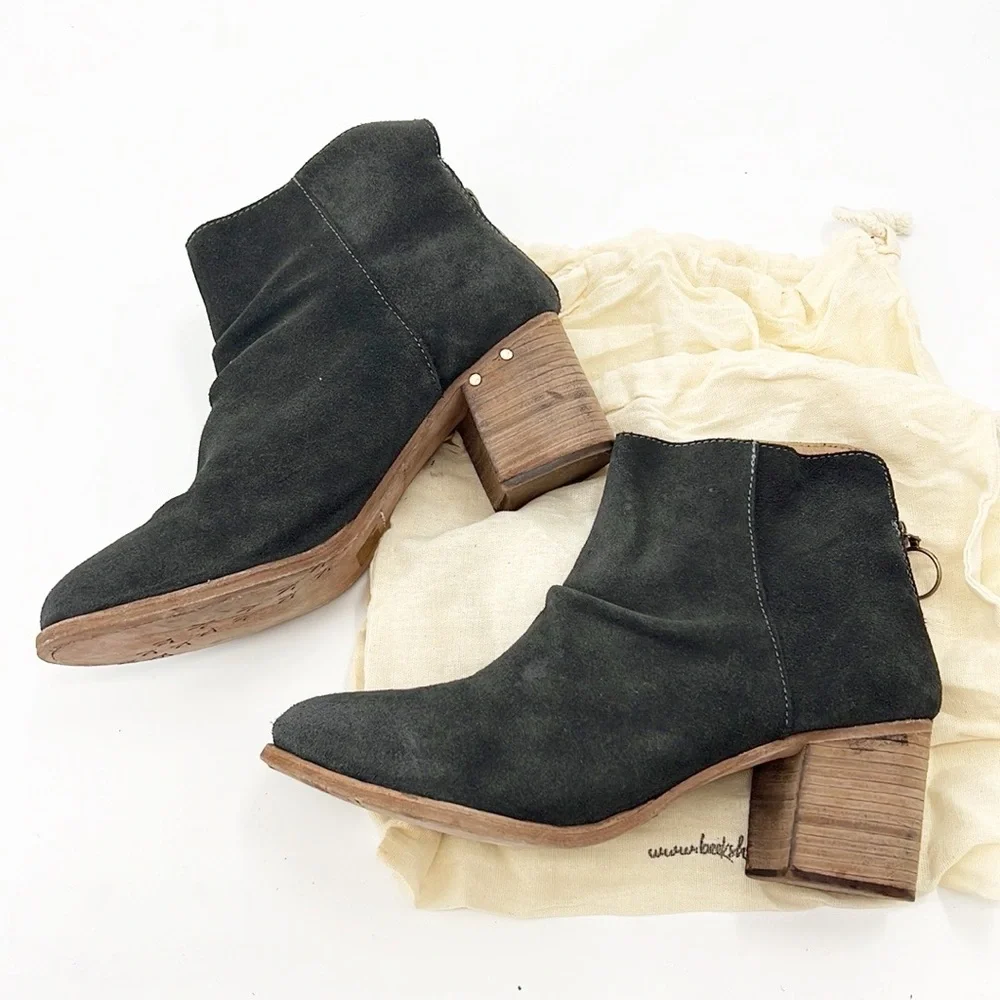 Beek Strix Block Heel Suede Leather Bootie Steel Gray size 11 NWOT Anthropologie